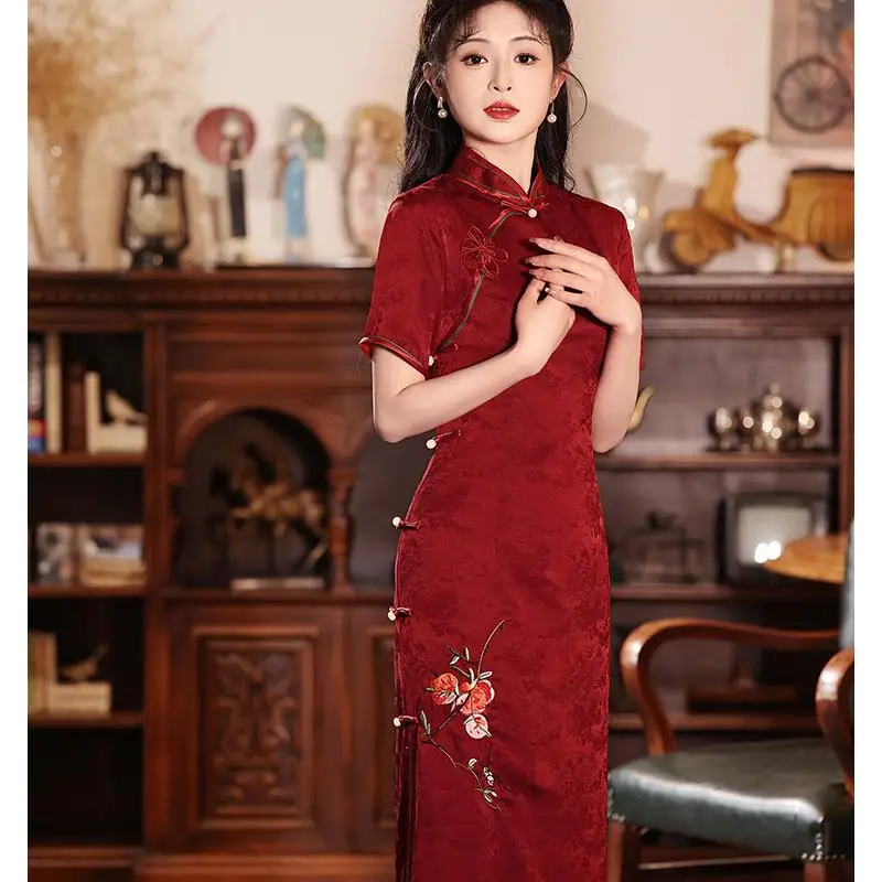 

Red Long Evening Dr Embroidered Wedding Dr Engagement Par Dr Ele Sensation New Chinese Sle