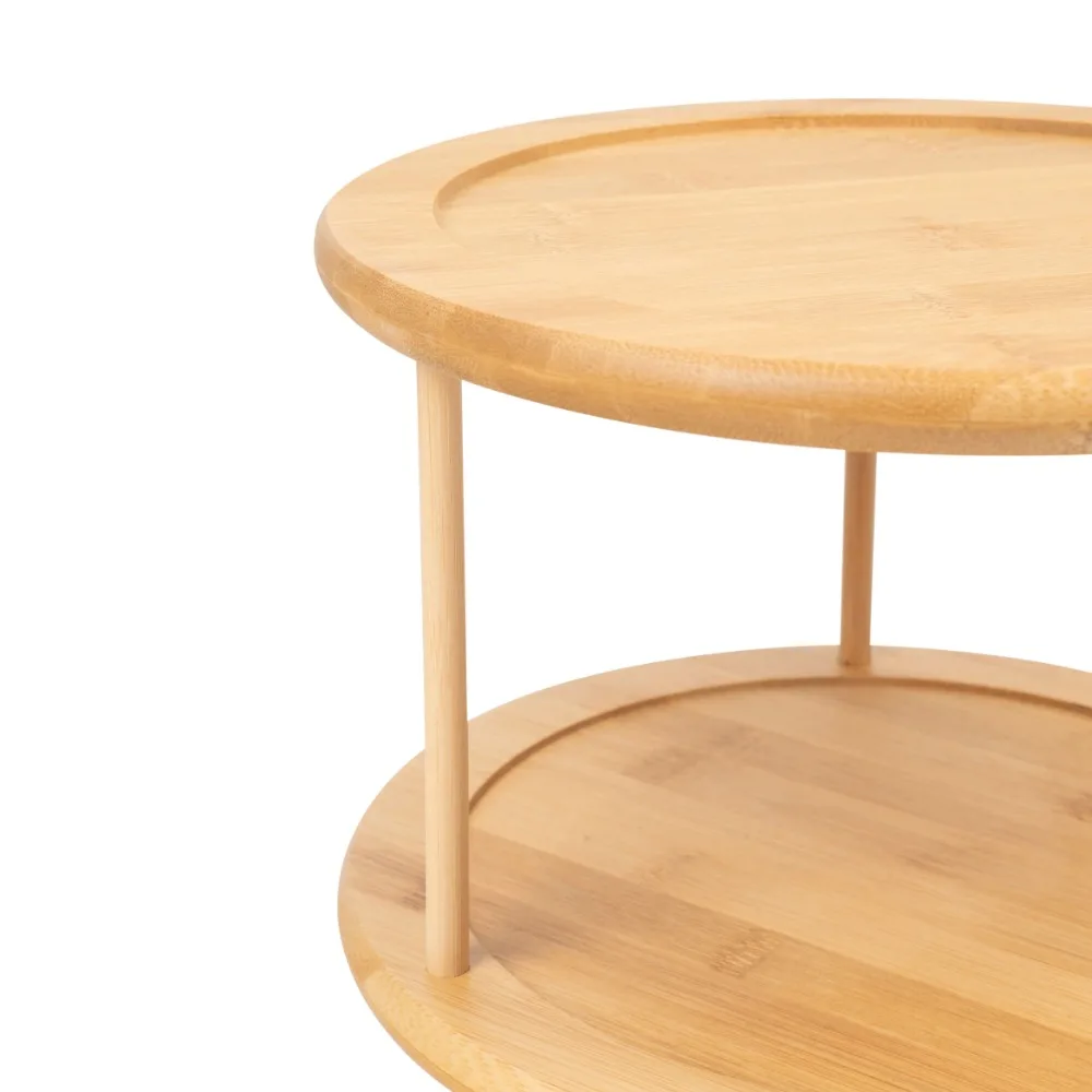 Kitchen Organizer Bamboo Turntable 2-Tier Spice Rack, 10.04 DIA x 6.89 in