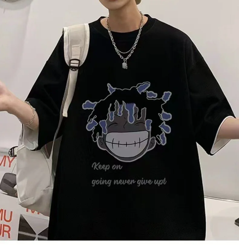 

2025 American High Street Short Sleeve T-shirt Men's summer oversize top T-shirt printed men's T-shirt 100% cotton trend