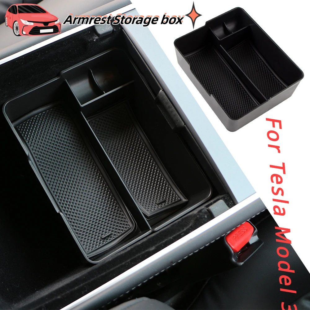 Für Tesla Modell 3 2017-2020 Auto Armlehne Lagerung Box Zentrum ABS Konsole Organizer Fach Münze Verstauen mit Pads Zubehör