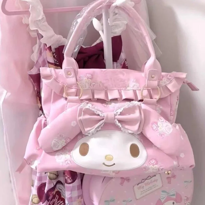

New Japanese Cute Sanrios Pink My Melody Girl Kawaii Handbag Large Capacity Y2k Single Shoulder Crossbody Tote Bag Birthday Gift