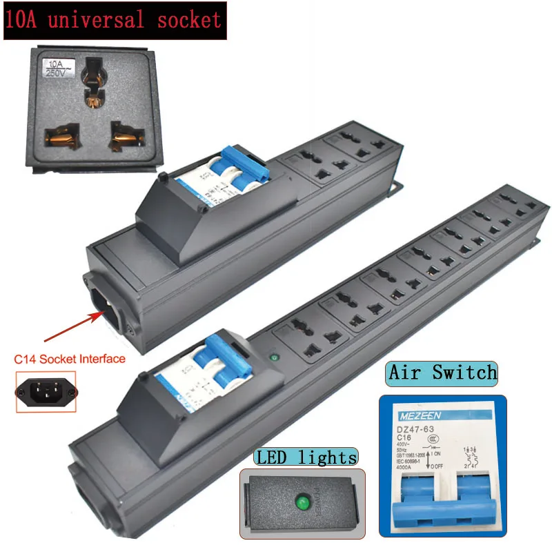 

Порт C14 PDU удлинитель 1-10AC10A Универсальная розетка Сетевой шкаф Стойка беспроводная Электрическая со светодиодной лампой Управление воздушным переключателем