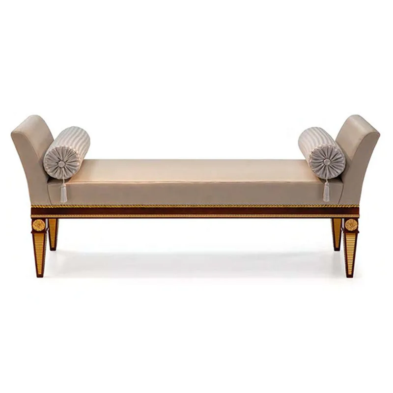French Bedroom Furniture Solid Wood Fabric Shoe Changing Stool Double Stool European Bedside Stool
