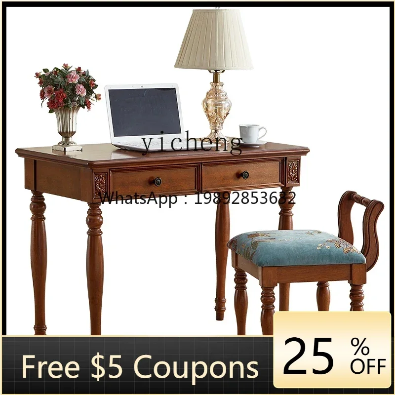LYY  Solid Wood Simple Desk Chair Bedroom Study Furniture Combination European Writing Desk Student Learning