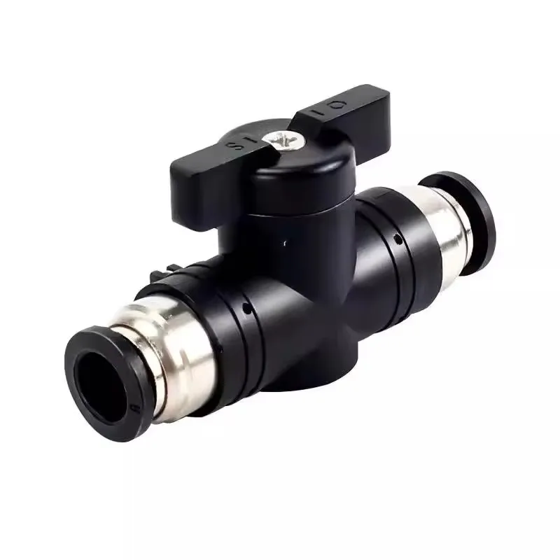 BUC 4mm 6mm 8mm 10mm 12mm Black Pneumatic Push In Quick Joint Connector Hand Valve To Turn Switch Manual Ball Current Limiting