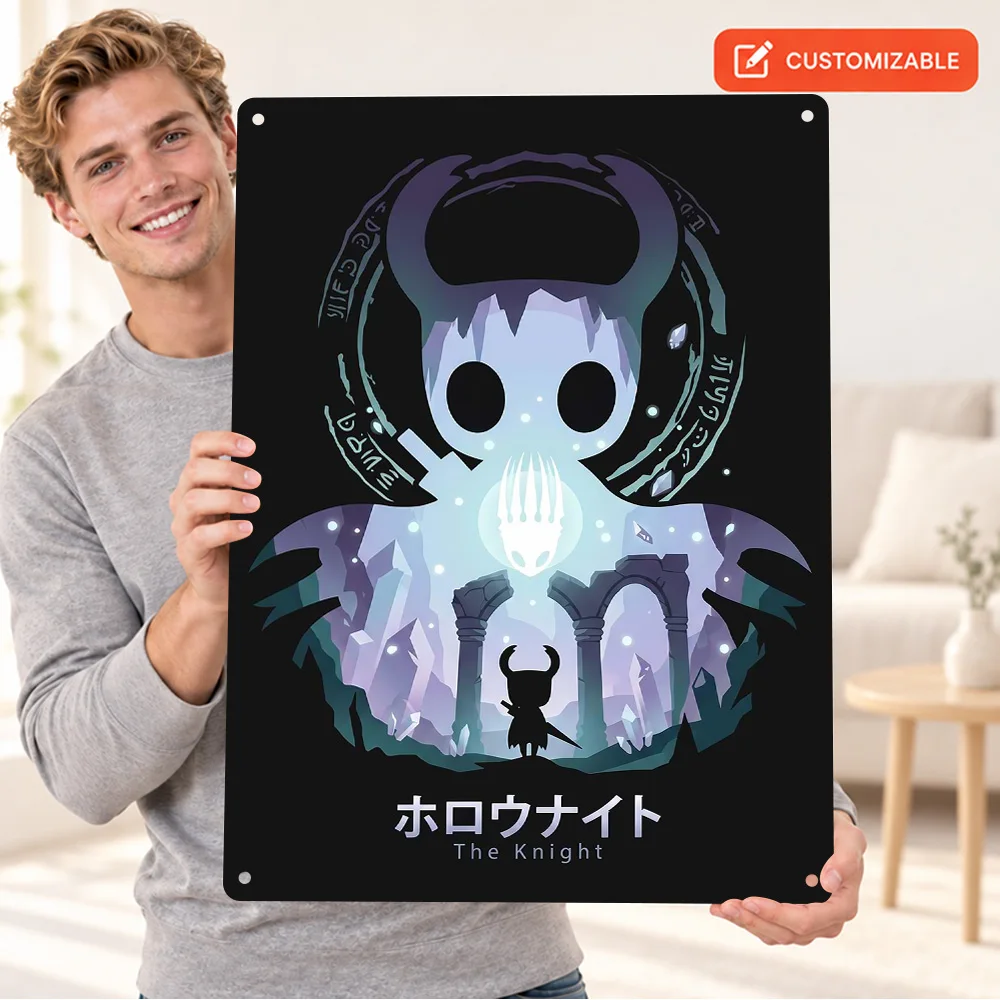 Hollow Knight Silhouette Aluminum Poster Personalized Metal Sign Vector Illustration Wall Art For Home Office Gaming Fan Gift