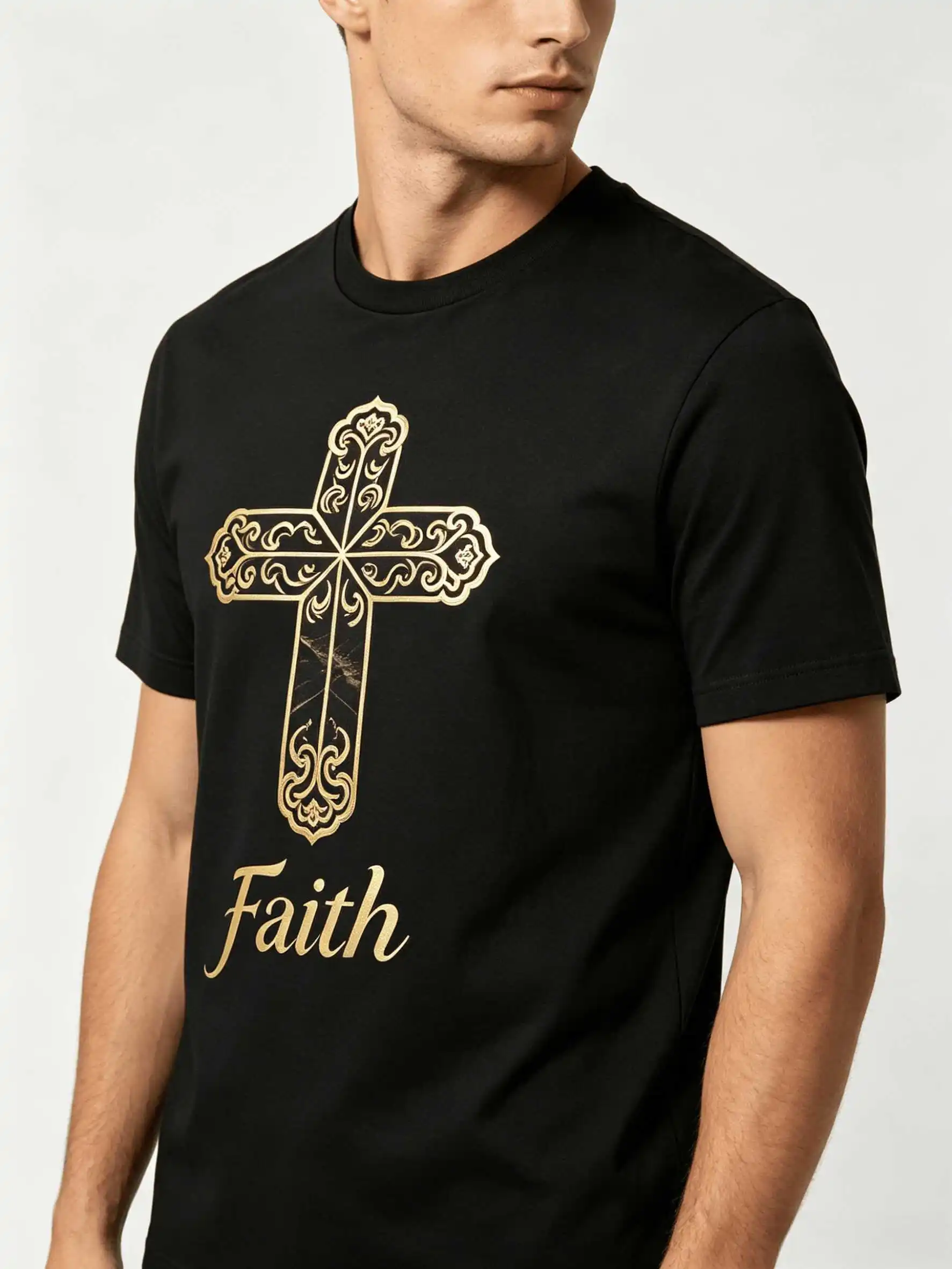 2026 New Faith Cross T-Shirt Gold Marble Design US Local Shipping Christian Spiritual Tee