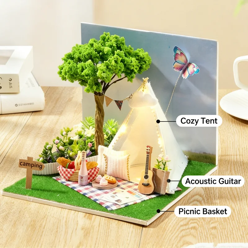 Kit puzzle 3D creativo in legno OUZEY - Costruisci la tua ruota della promessa estiva con case in miniatura, decorazione unica per la camera degli adolescenti