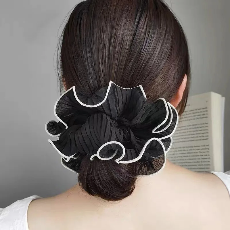 Korean Retro Wrinkle Chiffon Scrunchies for Women Girls Sweet Temperament Fashion Exaggerated Hair Band Hair Accessories