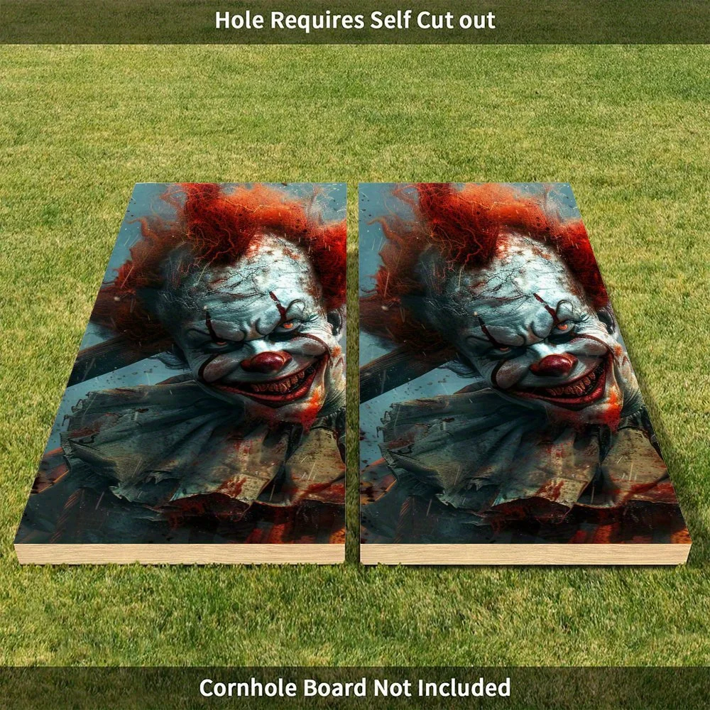 Horror Clown Image,Scary Art Decor,Thriller Theme,High Value! 2D Flat Vinyl Sandboard Stickers - Bubble-Free, Easy Application,