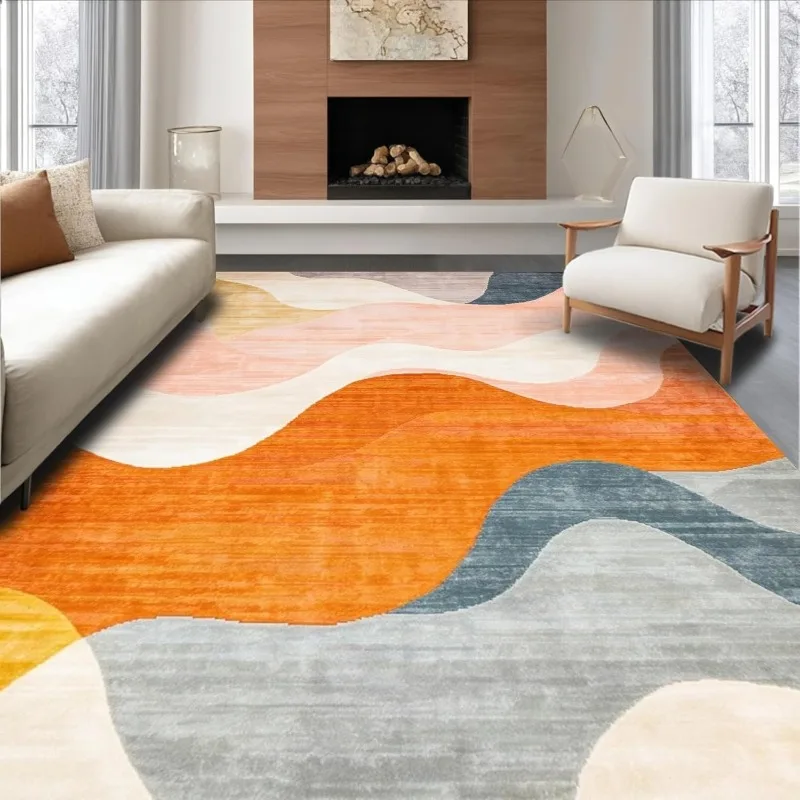 

Art Living Room Carpet Modern Abstract Wave Color Block Bedroom Plush Rug Foldable Machine Washable Non-slip Cloackroom Mats 러그