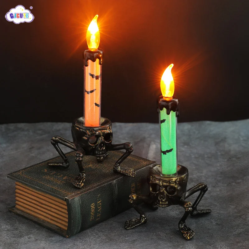 Dollhouse Fun Halloween Candles LED Light Up Scary Skull Candle Bar Desktop Decorations Festival Atmosphere Dress Up Props