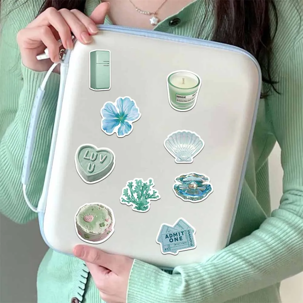 50 قطعة Ins ملصقات الصيف النعناع الأخضر لطيف ملصق لزجاجة المياه المحمول الهاتف الغيتار مقاوم للماء VSCO تحت عنوان ملصق مائي هدايا الحفلات