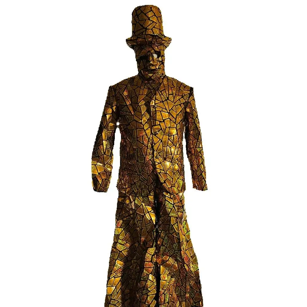 Roboter Stelzen Walker Glänzender Spiegel Paillettenstoff Anzüge Show Bühnenaufführung Cosplay Kostüme für Feiern Party Events