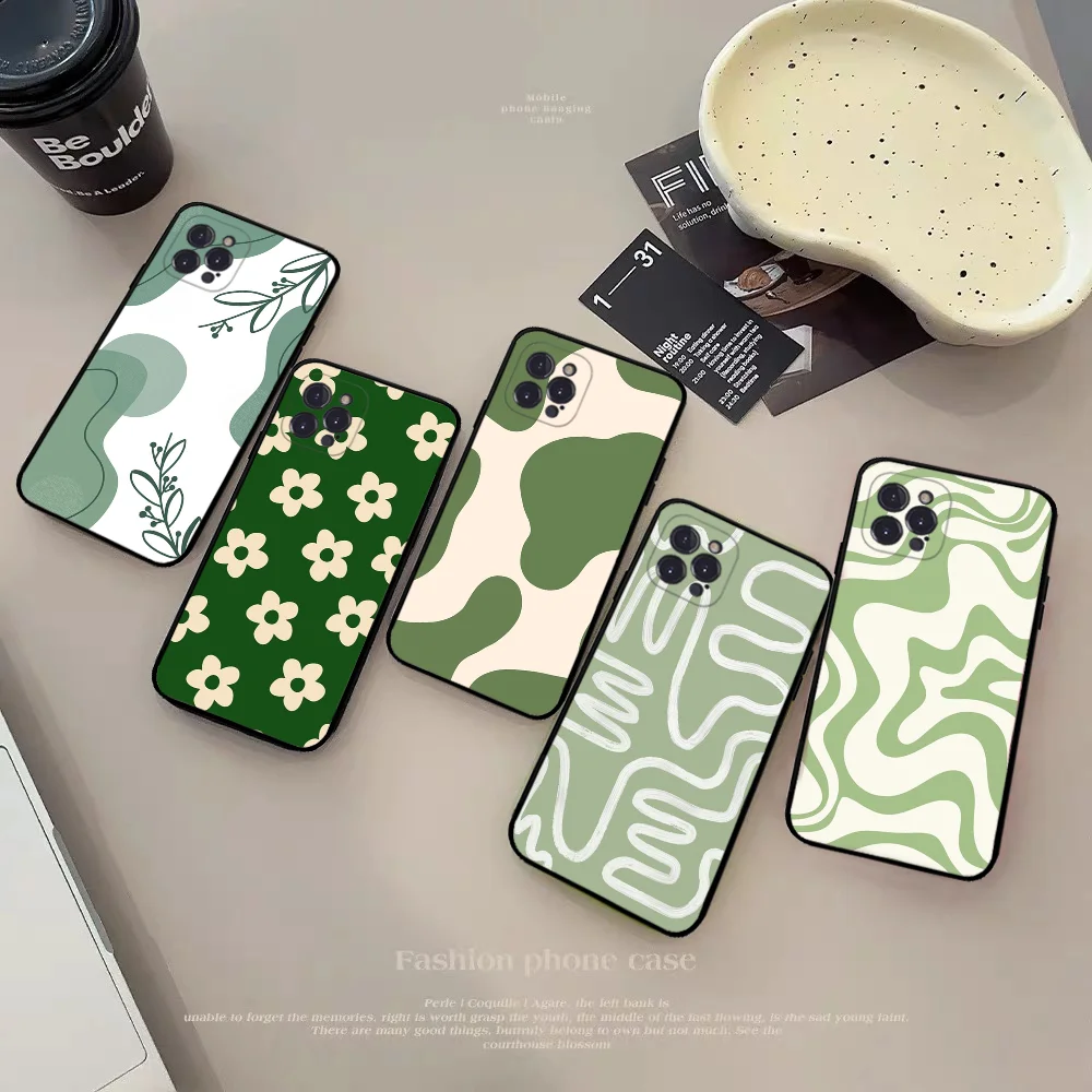 Fashion Green Swirl Aesthetic  Phone Case Silicone Soft for iphone 15 14 13 12 11 Pro Mini XS MAX 8 7 6 Plus X XS XR Cover