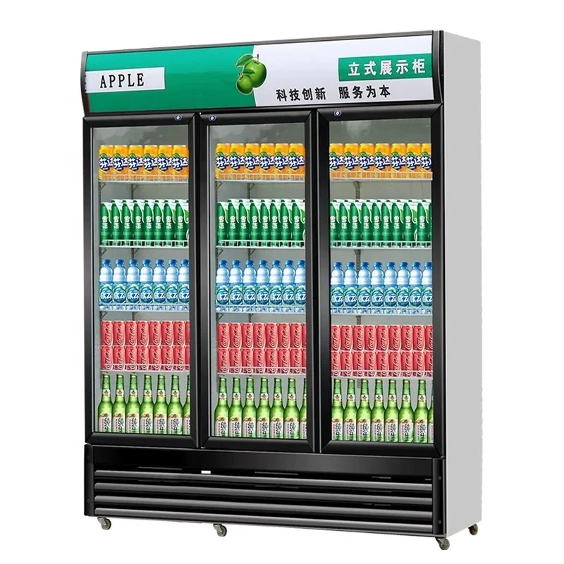 Three door commercial liquor cabinet Beverage display cabinet refrigerated glass door supermarket restaurant convenience store