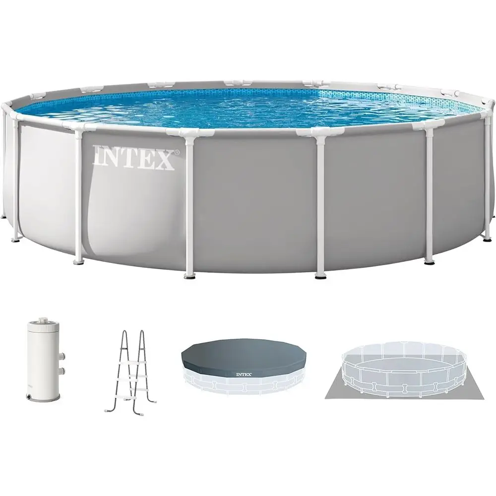 Prism e 15t x 42in Round Above Ground Swimming Pool Set w/Pump | 26723EP - 1000 GPH Cartridge ilter Pump, Ladder, Pool Cover & G