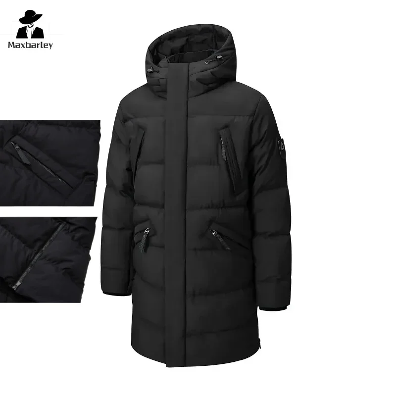 Winter Long Jackets Men's 2024 New Snow Multi-Pocket Thick Warm Down Cotton Padded Coat Casual All-Match Cold-proof Hooded Parka