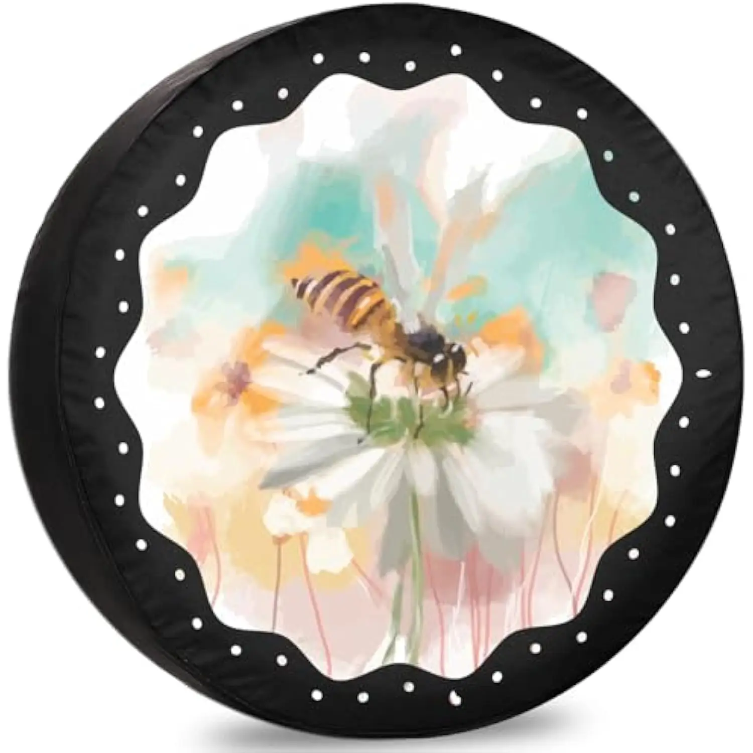 

Watercolor Bee on Daisy Flower Spare Tire Cover Weatherproof Vinyl Protector for RV Trailer and SUV