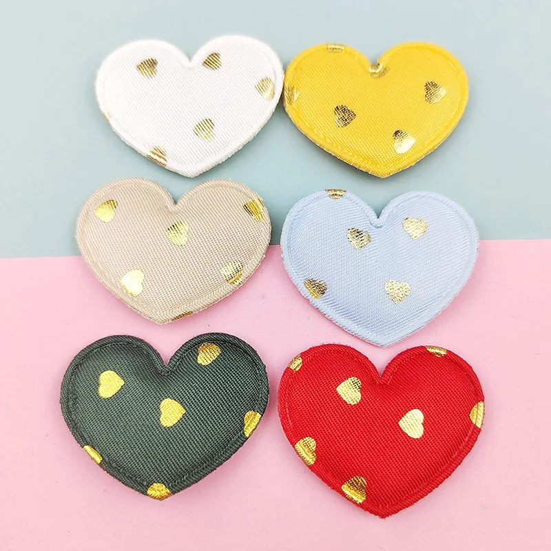 60Pcs Gold Polka Dot Heart Padded Applique For Children\'s Headband Hair Clip Accessories, Shoes, Hats Decoration Patches
