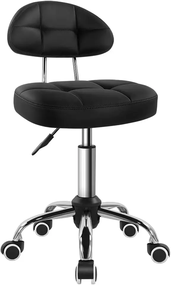 Minimalist Swivel Stool with Backrest, Adjustable Height and Wheels for Work, Salon, or Home Use