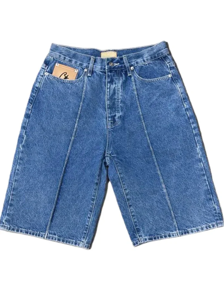 Houzhou vintage estrela bordado jorts y2k hip-hop costura de grandes dimensões lavado rua tendência retro moda jeans curtos high street