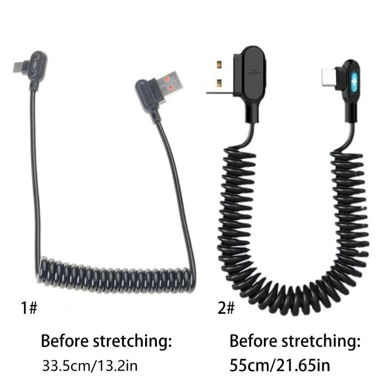 كابل USB C بسرعة 96GE 6A كابل ملفوف قابل للعكس للشحن السريع مع موصلات بزاوية سهلة الاستخدام للأجهزة المحمولة