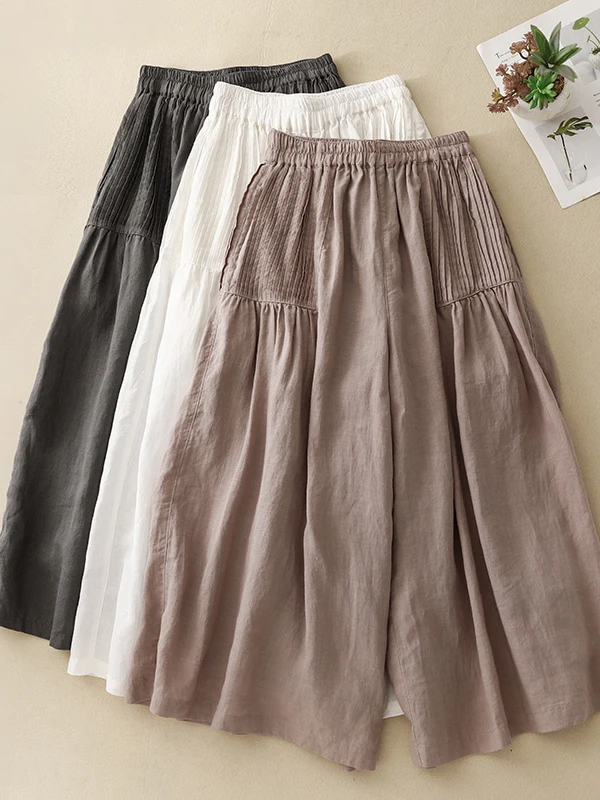 

Свободные широкие брюки-палаццо из хлопка и льна, укороченные, с плиссировкой, художественные, стройнящие, летние, повседневные, женские, модные