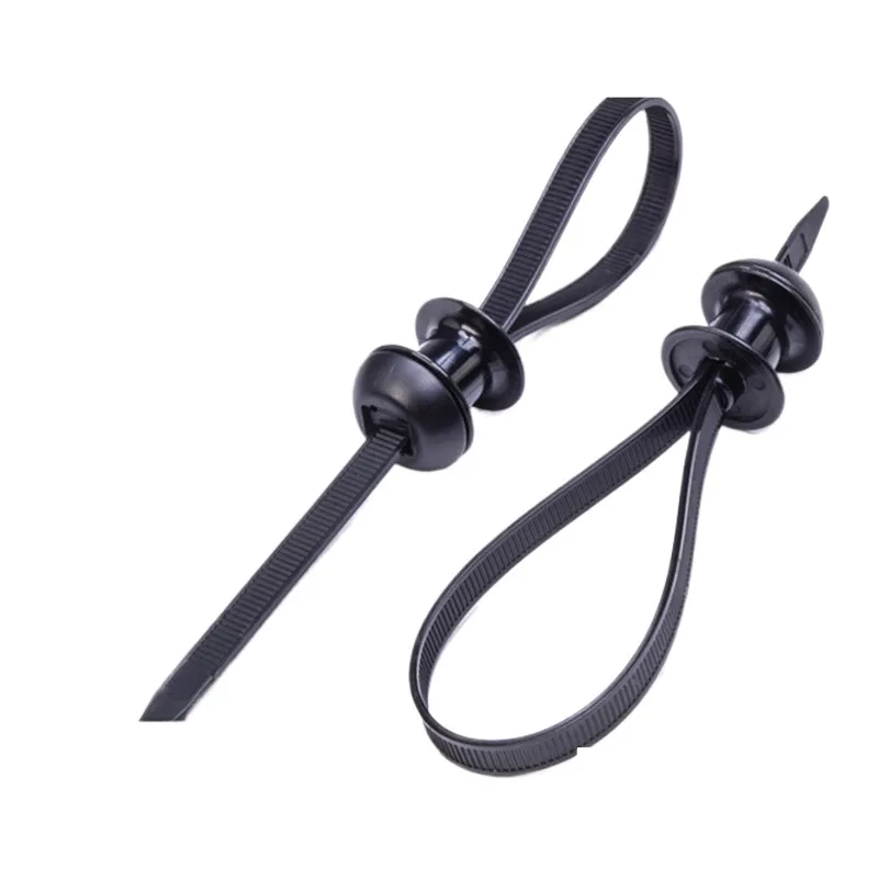 

Substrate fixed self-locking wire harness cable tie, circular binding head, double-sided teeth black nylon wire