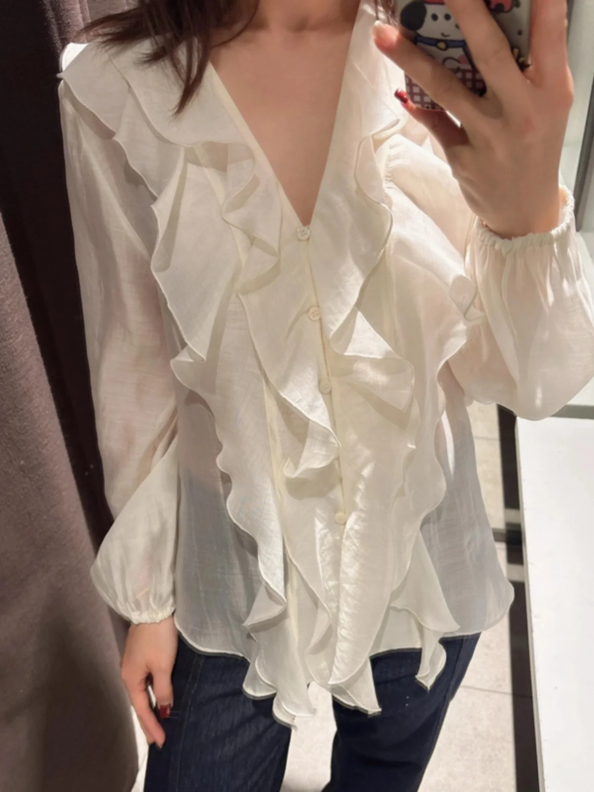 

Белая эфирная блузка с v-образным вырезом и длинным светом, женская уникальная красивая одинарная одежда, свободная посадка, повседневная шикарная весенняя мода