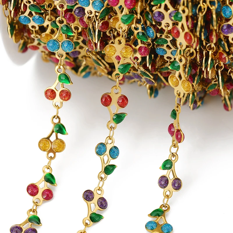 Catena di ciliegie smaltate in acciaio inossidabile da 1 metro per collana fai da te, bracciale, creazione di gioielli da donna, ricerca di accessori per catene colorate