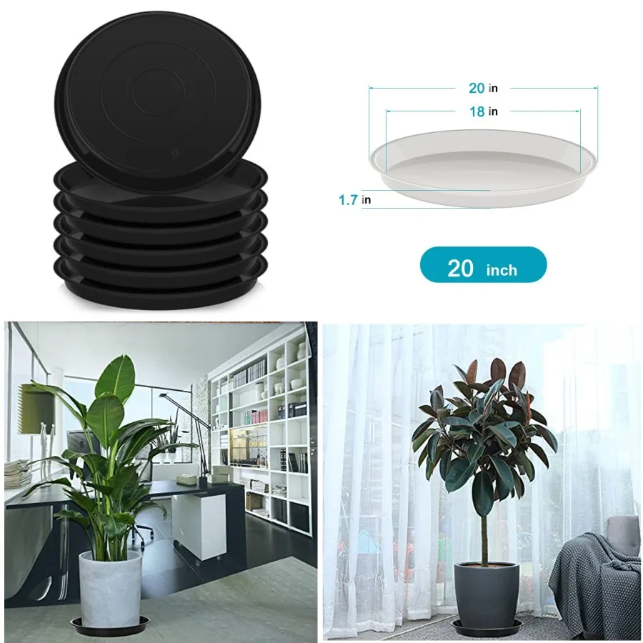 

6 Pack of 20 inch Plant Saucer 18 Inch Base,Plant Tray 20 Inch Round, Plant Saucers for Indoors, Plant Trays for Pots, Flower P