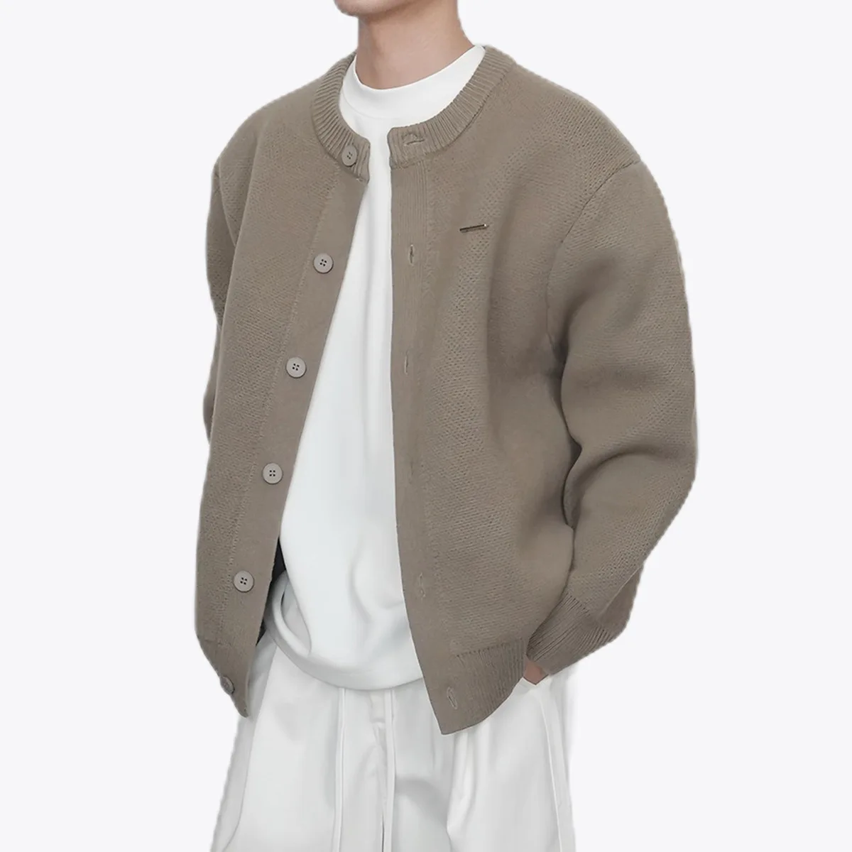 

European Plus Size Knit Sweater Cardigan Jacket Solid Color Warm Business Style Men's Cardigan Sweater Jacket