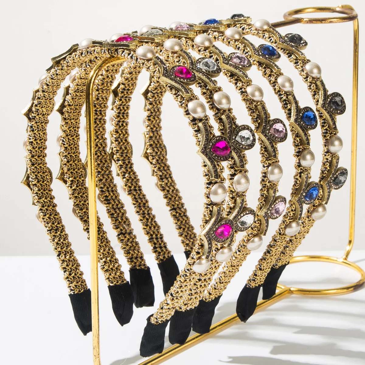 

Heming headband retro style diamond-encrusted pearl headband gold thread wrapped thin edge Korean version elegant temperament he