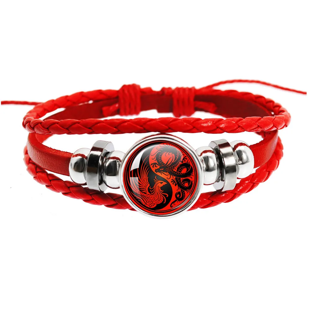 Yin Yang Dragon Tai Chi Couple Bracelet Pendant Leather Rope Adjustable Bracelet Women Men Jewelry Gift