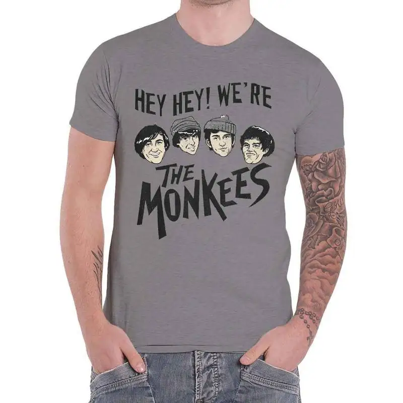 The Monkees T Shirt Hey Band Logo New Official Mens Grey Size M