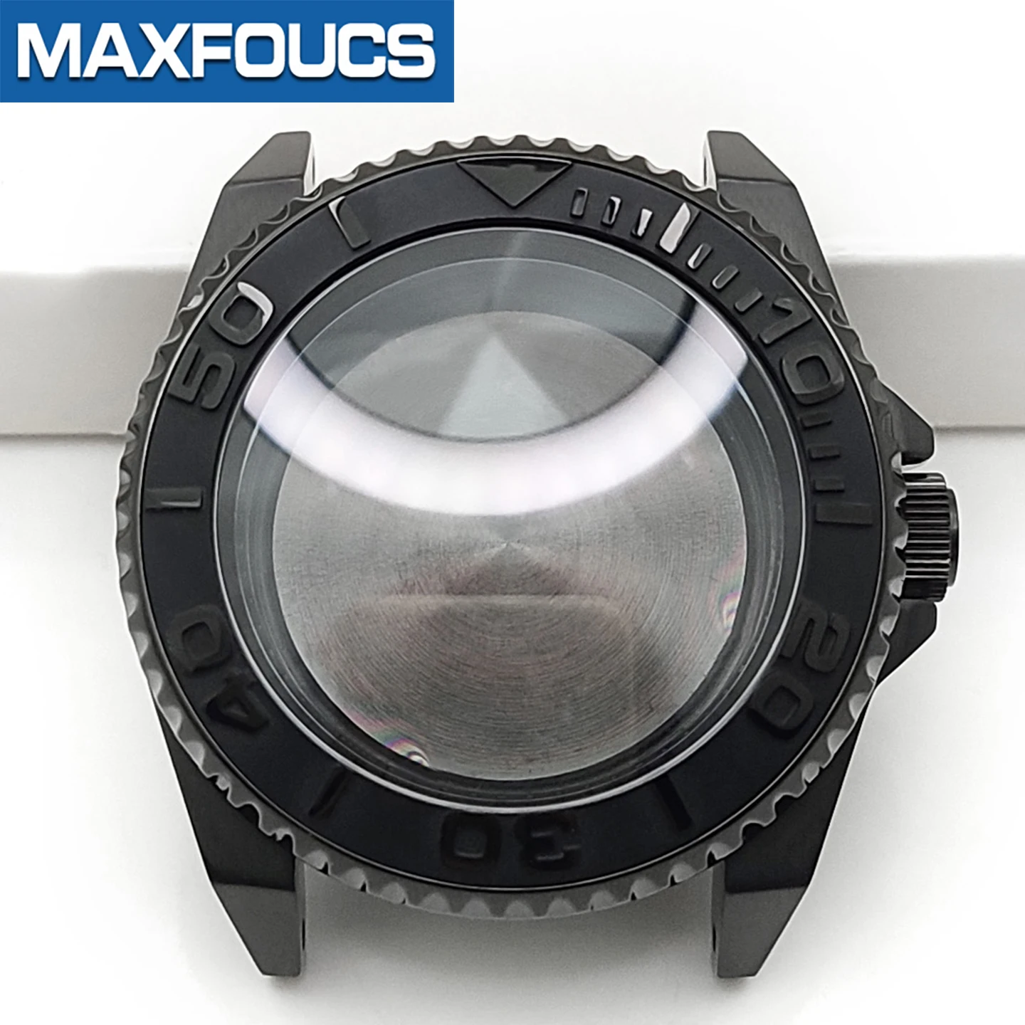Samurai glänzendes schwarzes Edelstahl-Uhrengehäuse SKX MOD NH35 NH34 mit 3'O-Uhrkrone, Saphirglas, individuelles Zubehör – Detail 12