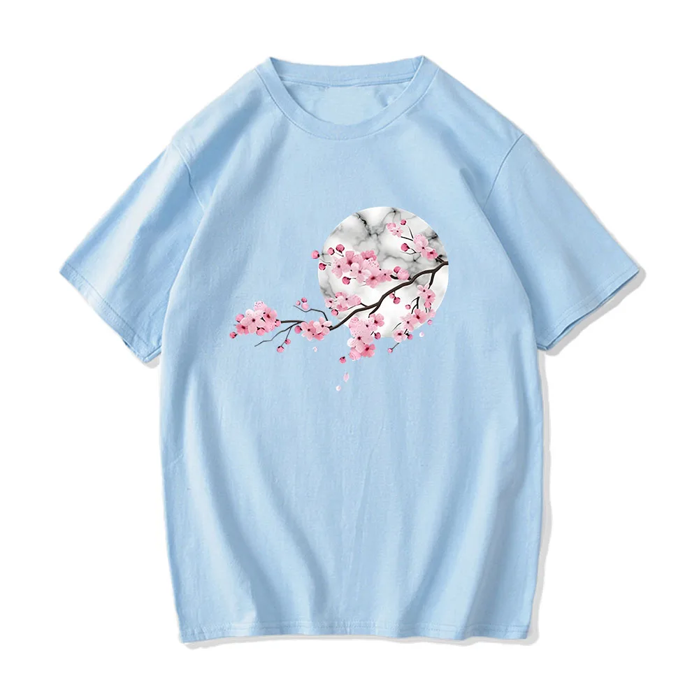 Dropshipping Customized T-shirt Japanese Sakura Tshirts Short Sleeve Men Women Tee-shirt Cotton Comfortable Printing Tees Tops