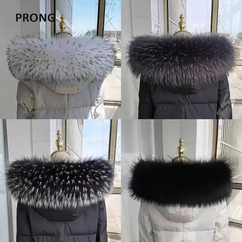 

100% Natural Fur Collar Real Raccoon Fur Women Scarves Winter Coat Neck Cap Fur Trim Collar Long Warm Genuine Fur Scarf
