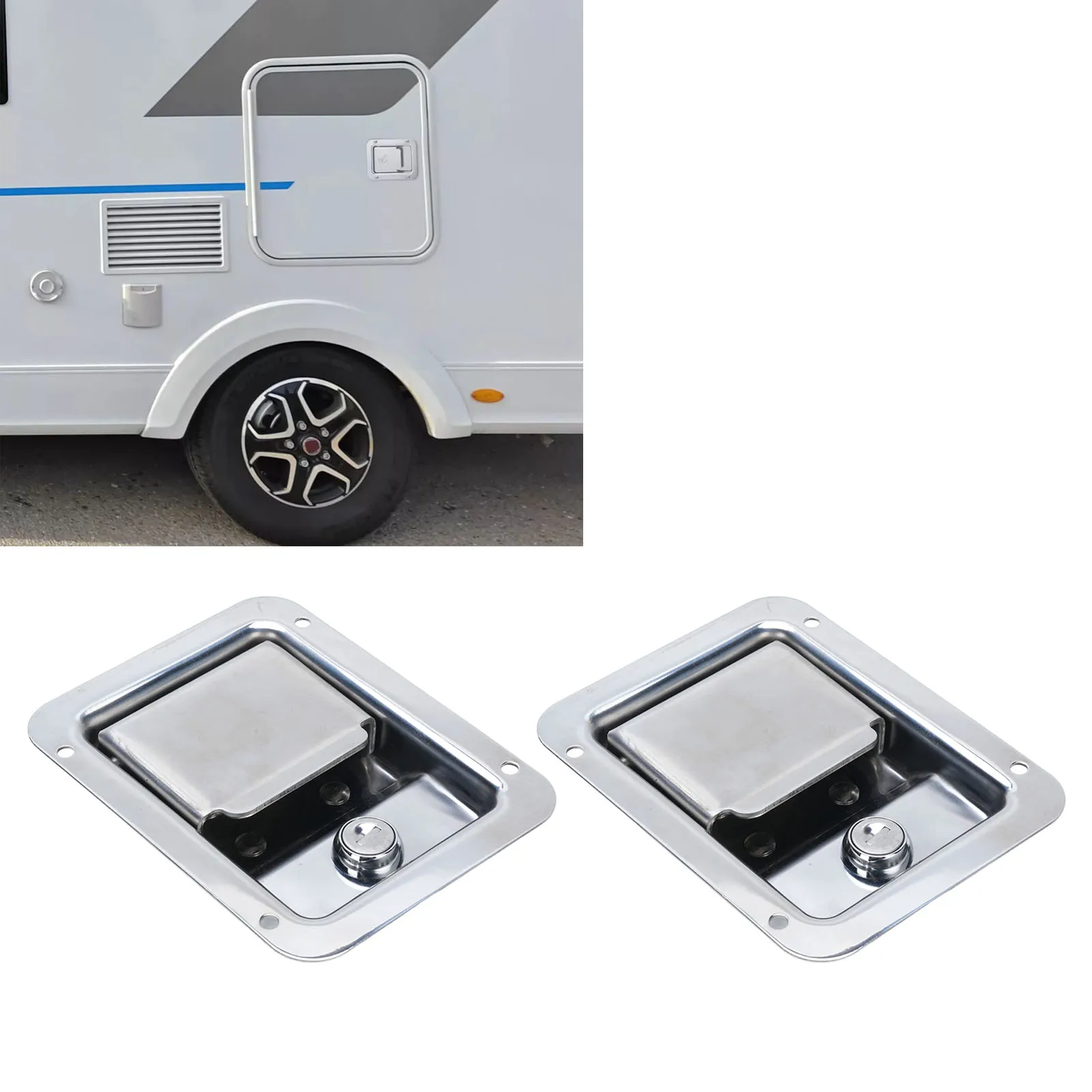 

2 Pcs Toolbox Handle Latch Stainless Steel Waterproofing with Key Trailer Paddle Door Latch for Caravan Motorhome 140 X 108mm