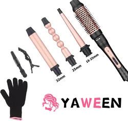 YAWEEN Curling Iron Set 4-in-1, Curling Wand Sets with Brush Curling Iron for Women Ceramic Curling Irons for All Hairstyles