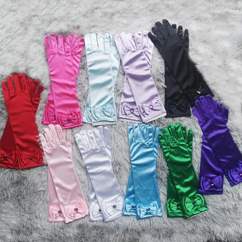 

New Girls Satin Mittens Bowtie Children Long Gloves Princess Dance Performance Gloves Kids Children 's Day Birthday Gifts