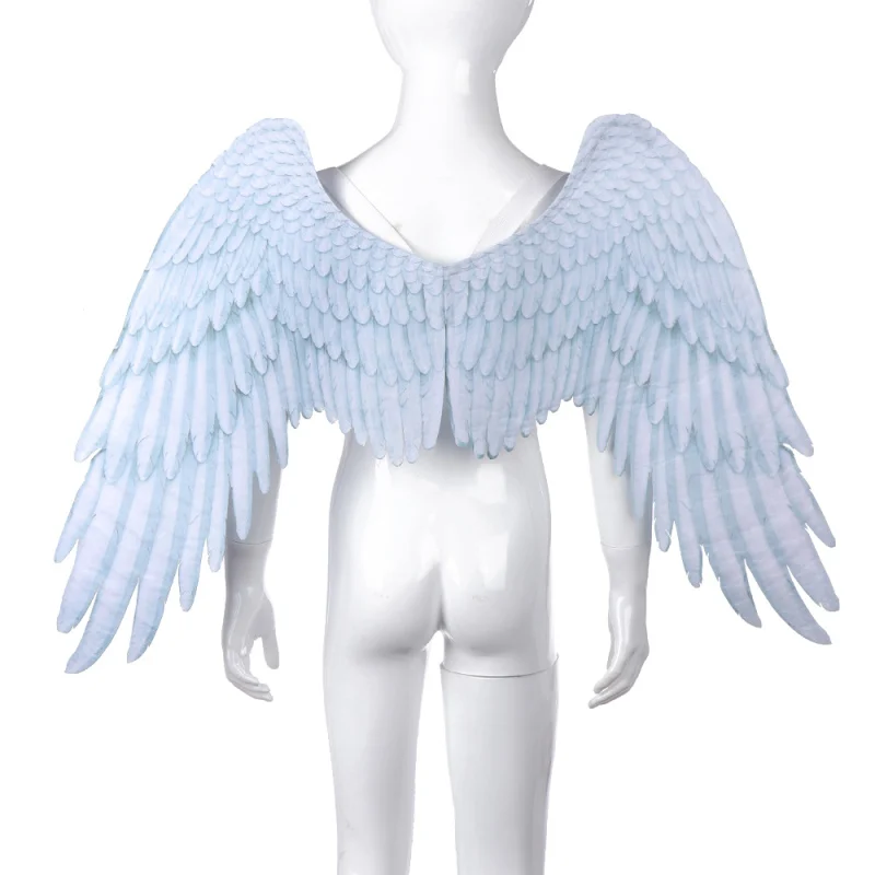 3D Angel Wings With Elastic Straps Halloween Costume Mardi Gras Feather Wing Children Cosplay Accessories Fit for 5-10 Year Kids