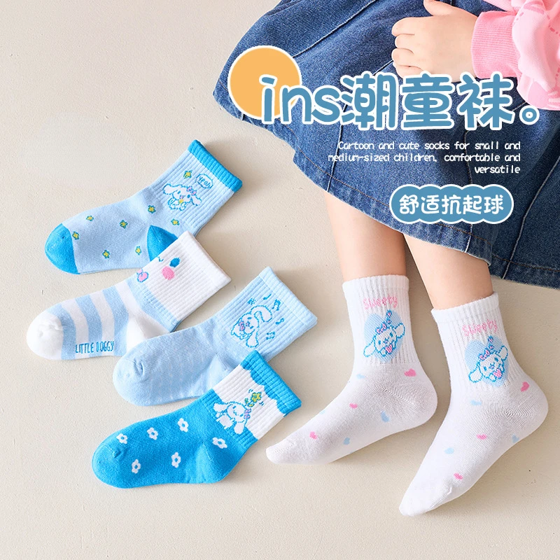 5 Pairs Cinnamoroll Kids Socks Kuromi Kawaii New Fall Winter Cartoon Boy Children Mid-calf Socks Cotton Sock for Girls