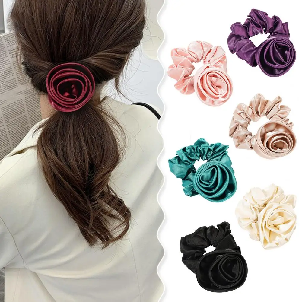 Rose Flower Decor Hair Rope Accessories Large Elastic Hair Tie Rose Rubber Hair Band Women Horsetail Holder Веревка Для Волос