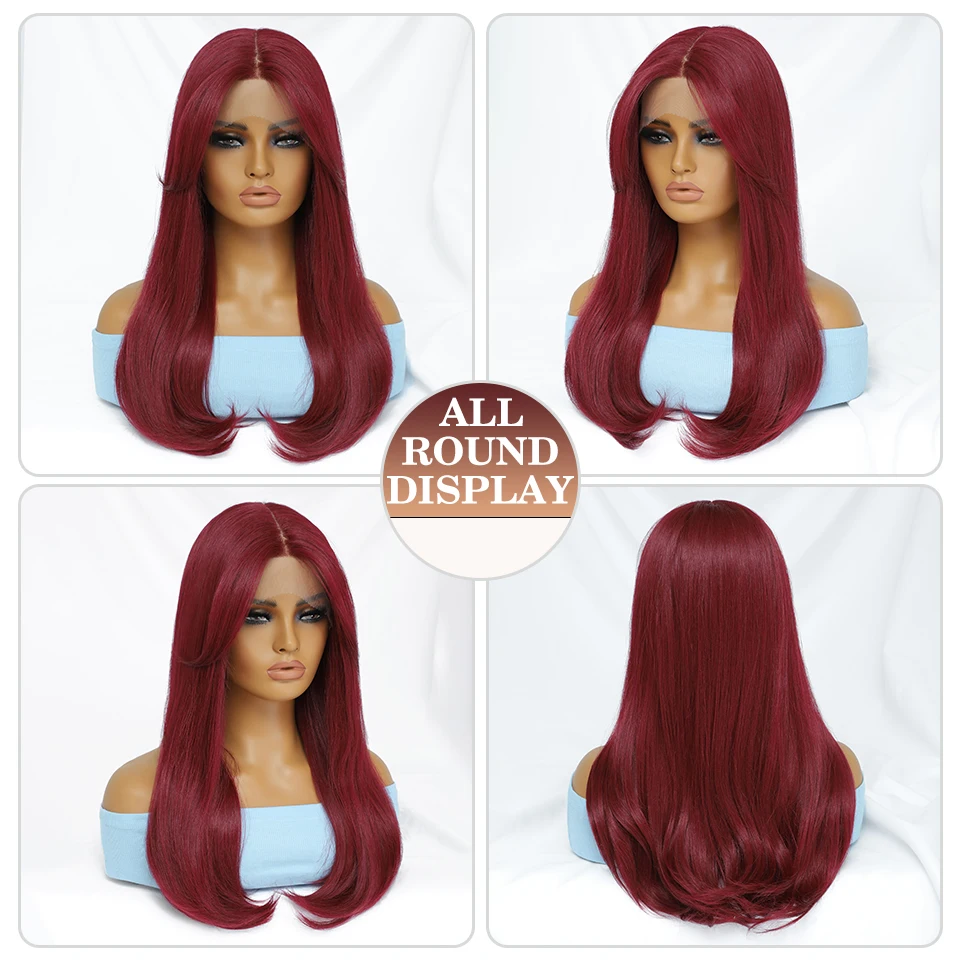 Synthetic Silky Straight Front Lace Wigs Heat Resistant Fiber Hair Pre-Plucked Hairline Wig For Afro women