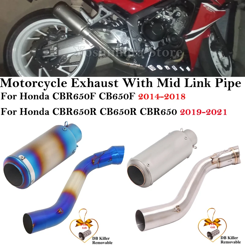 

For HONDA CB650F CBR650F 2014-2018 CB650R CBR650 2019-2021 Motorcycle Exhaust Escape Carbon Muffler Mid Link Tailpipe DB Killer