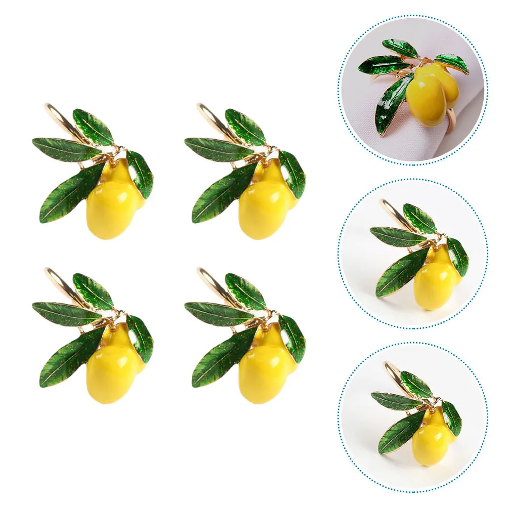 

4pcs Alloy Napkin Buckles Lemon Shaped Elegant Party Wedding Gift Tableware Decoration Banquet Napkin Ring Festival Fruit Buckle