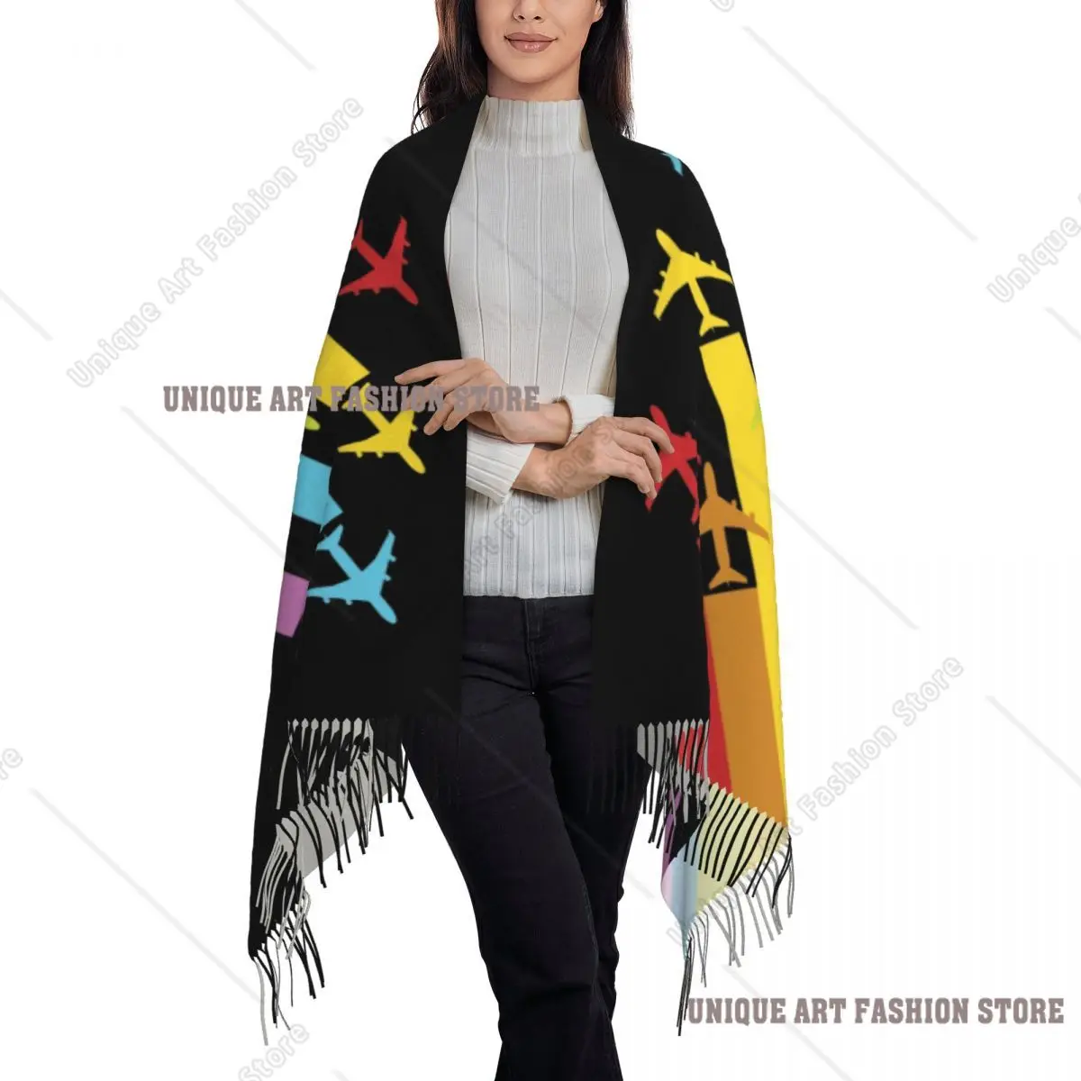 مخصص مطبوعة قوس قزح الطائرات Chemtrails وشاح النساء الرجال الشتاء الخريف الأوشحة الدافئة الطيران المقاتلة الطيار شال التفاف