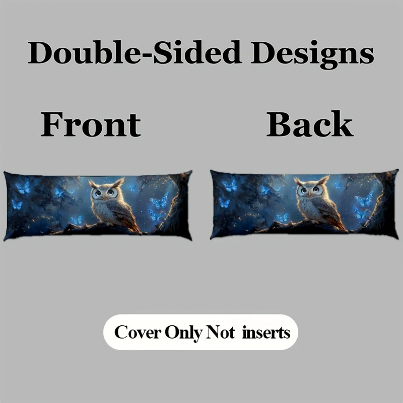 Decorative Owl Branch Design Long Waist Pillowcase, 50.8 X 137.16 cm, Double-Sided Print, Short Plush with Zipper, for Sofa And